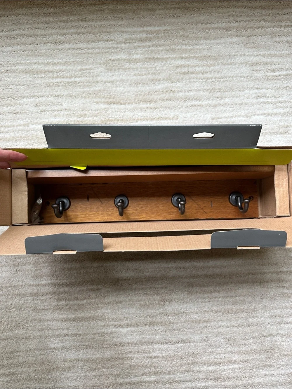 Threshold Hook Rail With Ledge Shelf Entryway Organize Walnut Finish Hooks 18”